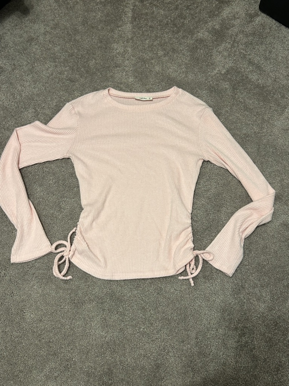 🎁Ribbed Side-Tie Long Sleeve Top in Pale Pink sz:Large